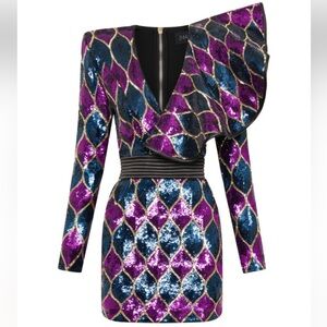 Zhivago Long Sleeve Sequin Dress in Blue and Purple